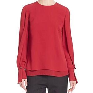 3.1 Phillip Lim Red Blouse 100% Silk Long Sleeve Draped Crepe 4